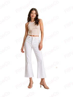 ZARA Off White High Rise Cropped Straight Flare Jeans Size 8 Raw Hem